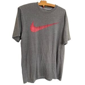 Men's NIKE Swoosh T-Shirt Grey With Red Logo Regular Fit SIZE L